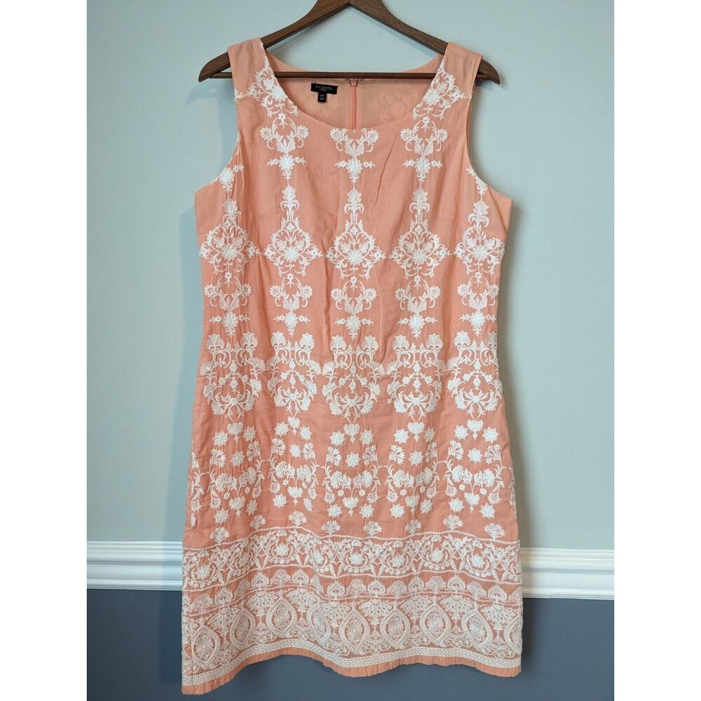 Talbots Pink Embroidered Sun Dress 10 Petite Peach Sheath Wedding Baby Shower